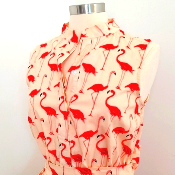 Chicwish Sleeveless Summer Fit & Flare Flamingo Printed Dress/ Size M - Picture 3 of 14